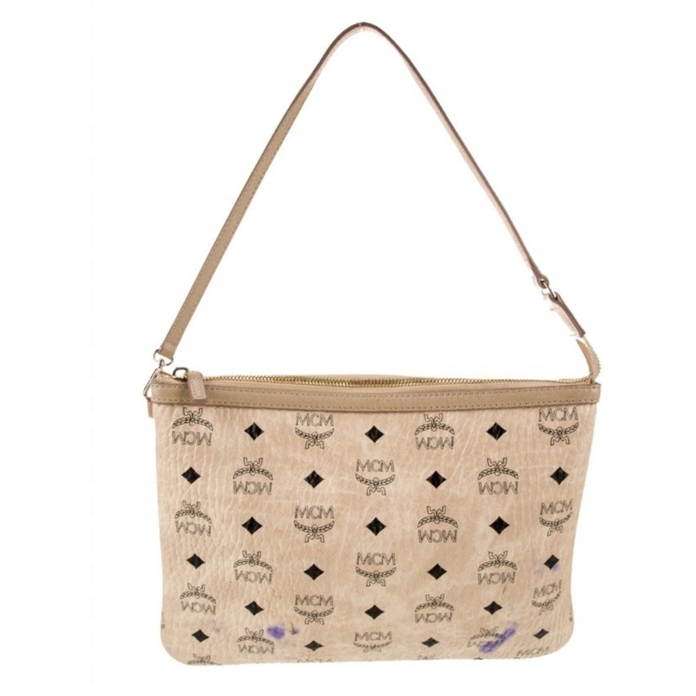 New MCM Visetos Liz Shopper Pouch Tan